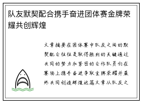 队友默契配合携手奋进团体赛金牌荣耀共创辉煌